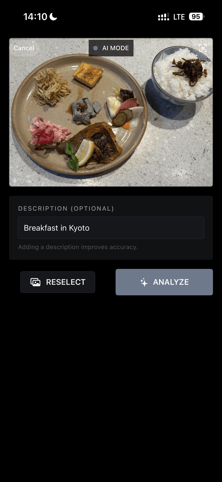 AI mode camera view. Japanese breakfast set.